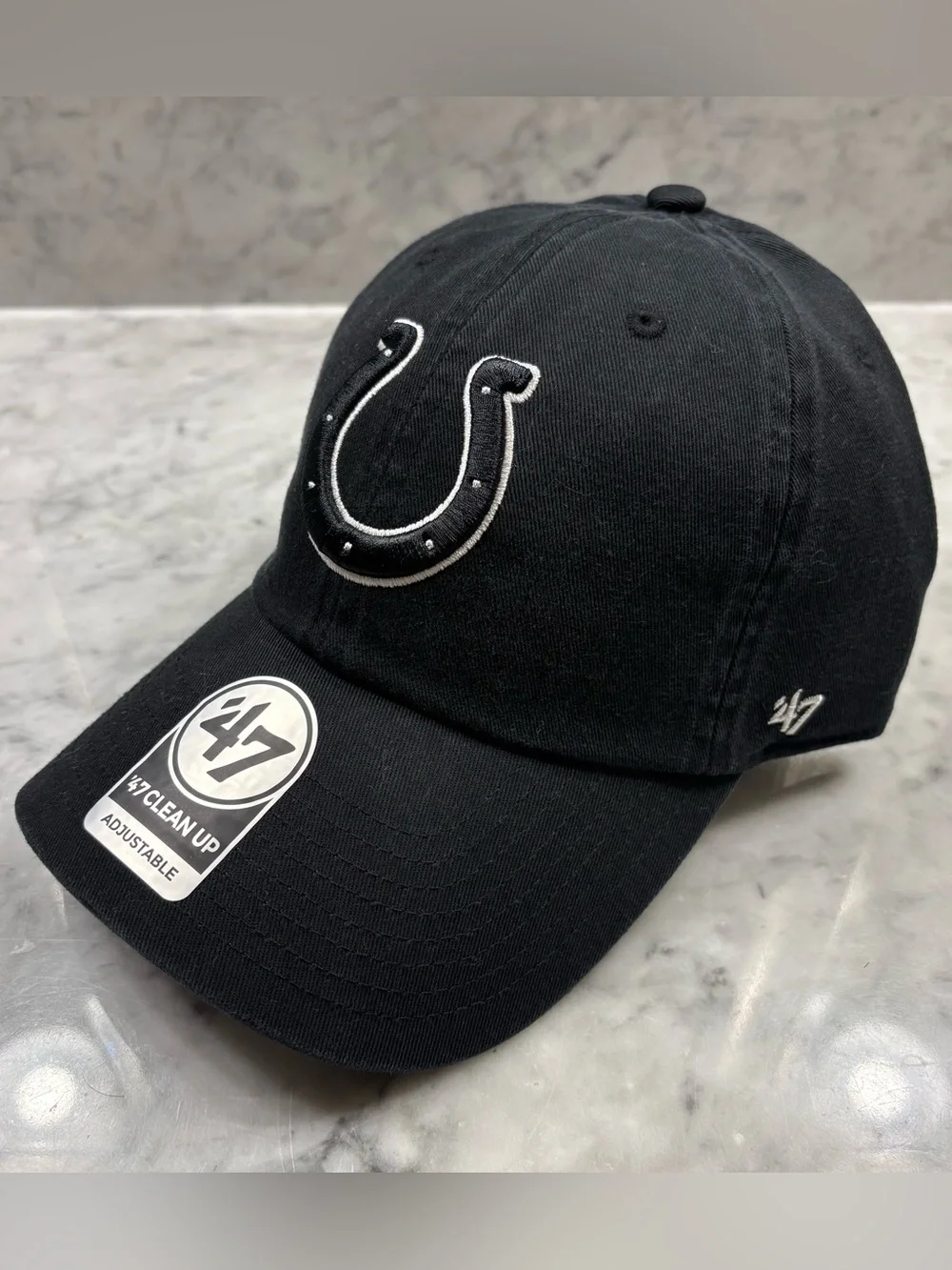 47 Brand Indianapolis Colts Clean Up Adjustable Strap NFL Hat Black White OSFM
